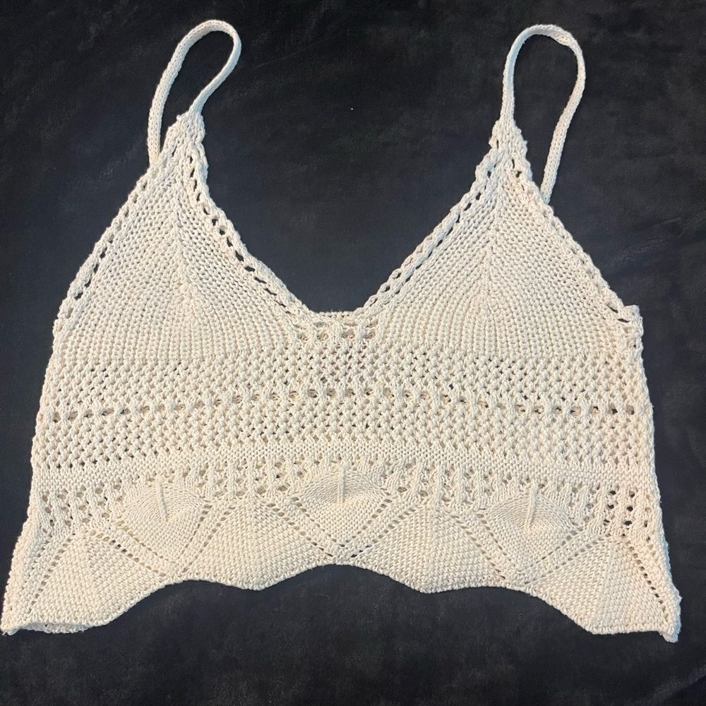 Pilcro crocheted off white crop top spaghetti straps, size small boho whimsy